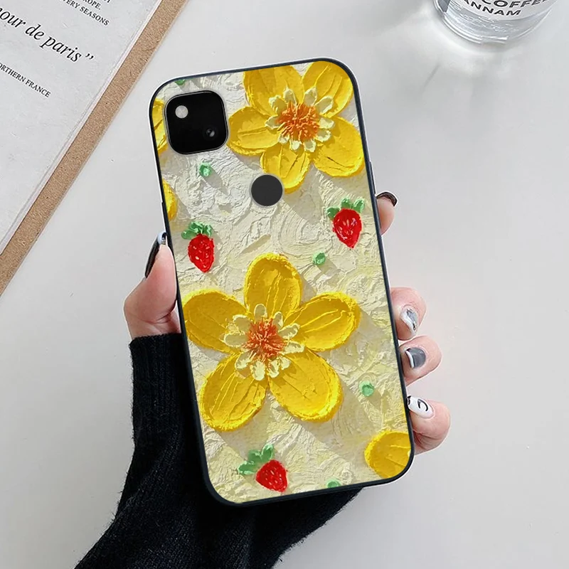 Floral Black Soft TPU Silicone Phone Case Cover