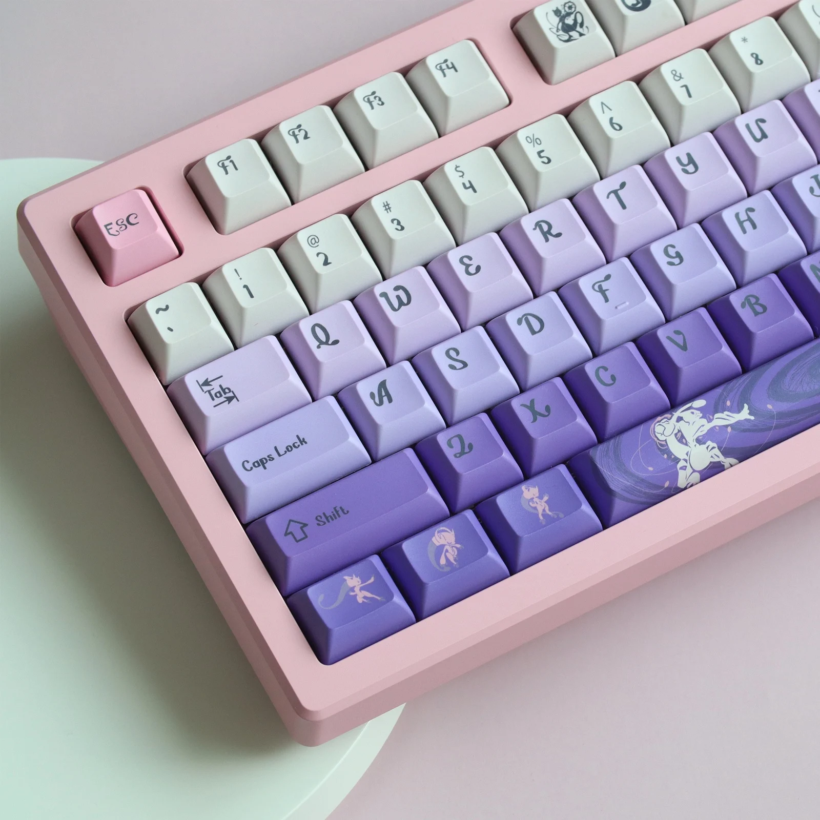 印刷された昇華型メカニカルキーボード,143キー,PBT,ピンク,紫