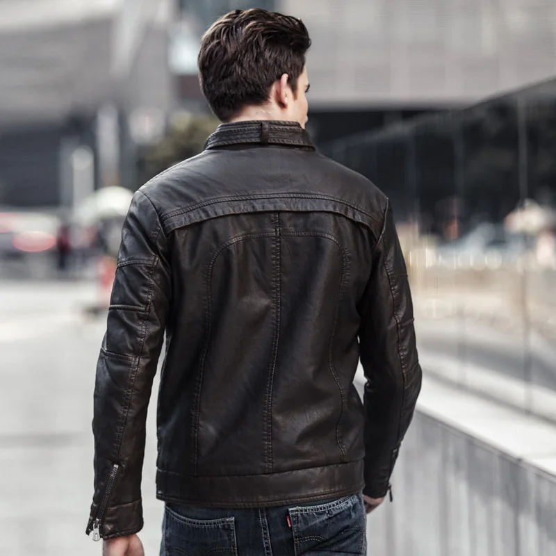 Leather Jackets Male Retro American Style Leather Jacket Streetwear Men Outerwear Leather Jacket Men Stand Collar Coat Men's Motorcycle Blazer