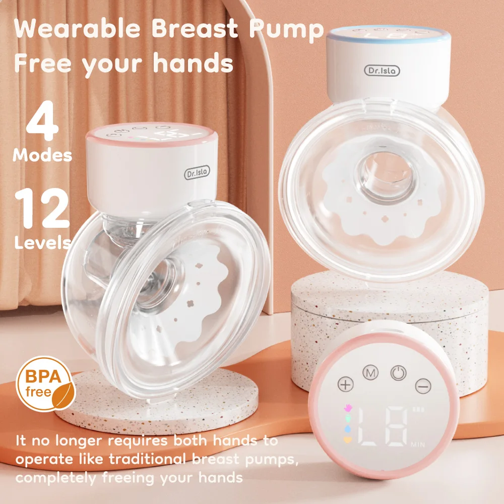 Dr.isla 2Pcs Portable Wearable Electric Breast Pump 4Modes 12 Levels Hands Free Breast Pumps Milk Collector With 19/24mm Flange electric breast pump