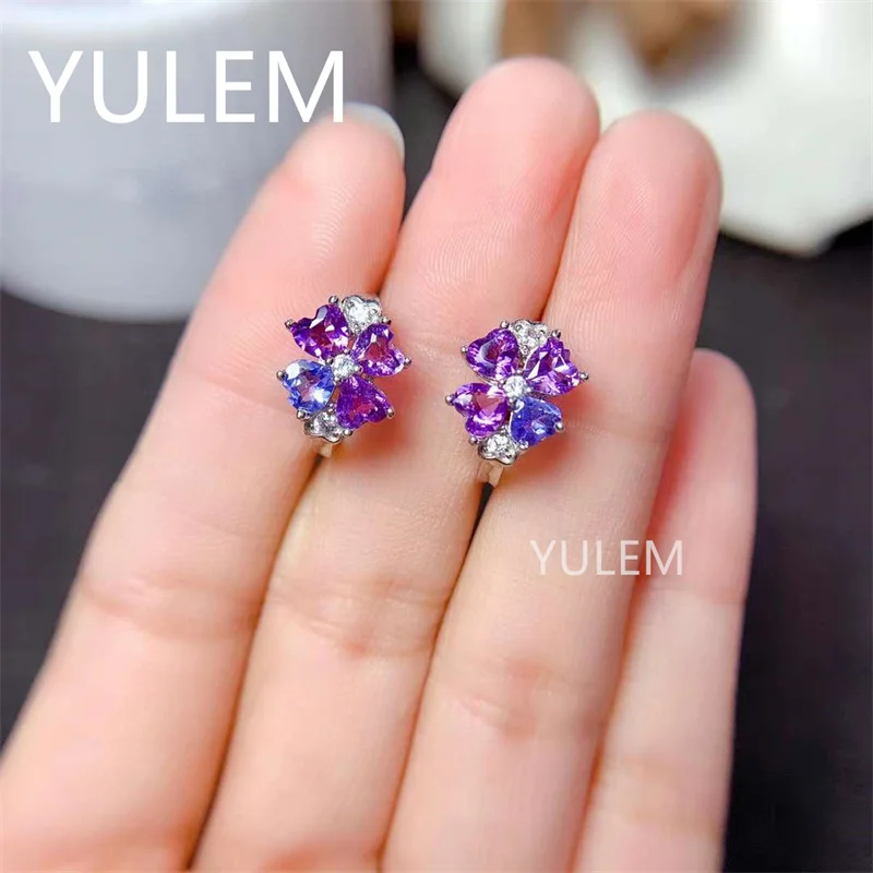 Clous d'Oreilles Argent Améthyste Doux Carré - LUNAS BIJOUX