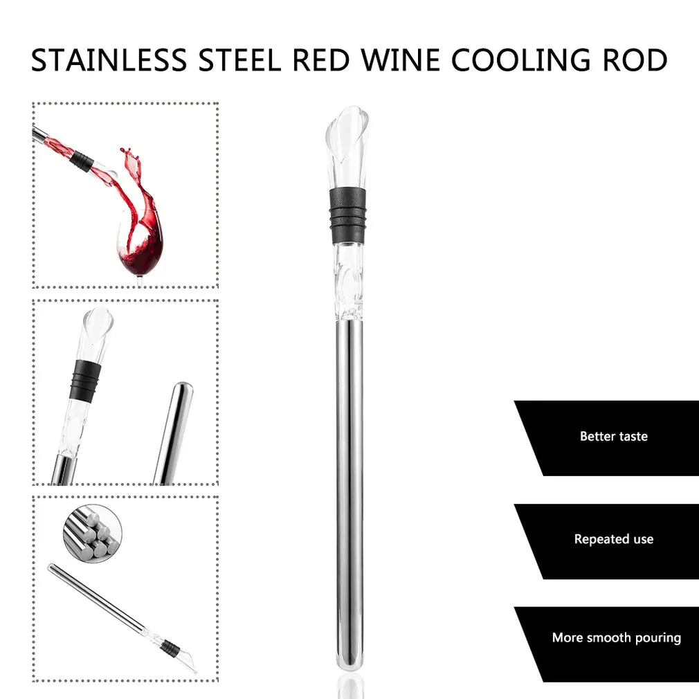 Hot 1pcs Stainless Steel Frozen Stick Ice Wine Cooler Chiller Stick with Wine Pourer Cooling Cooler Beer Bar Tools