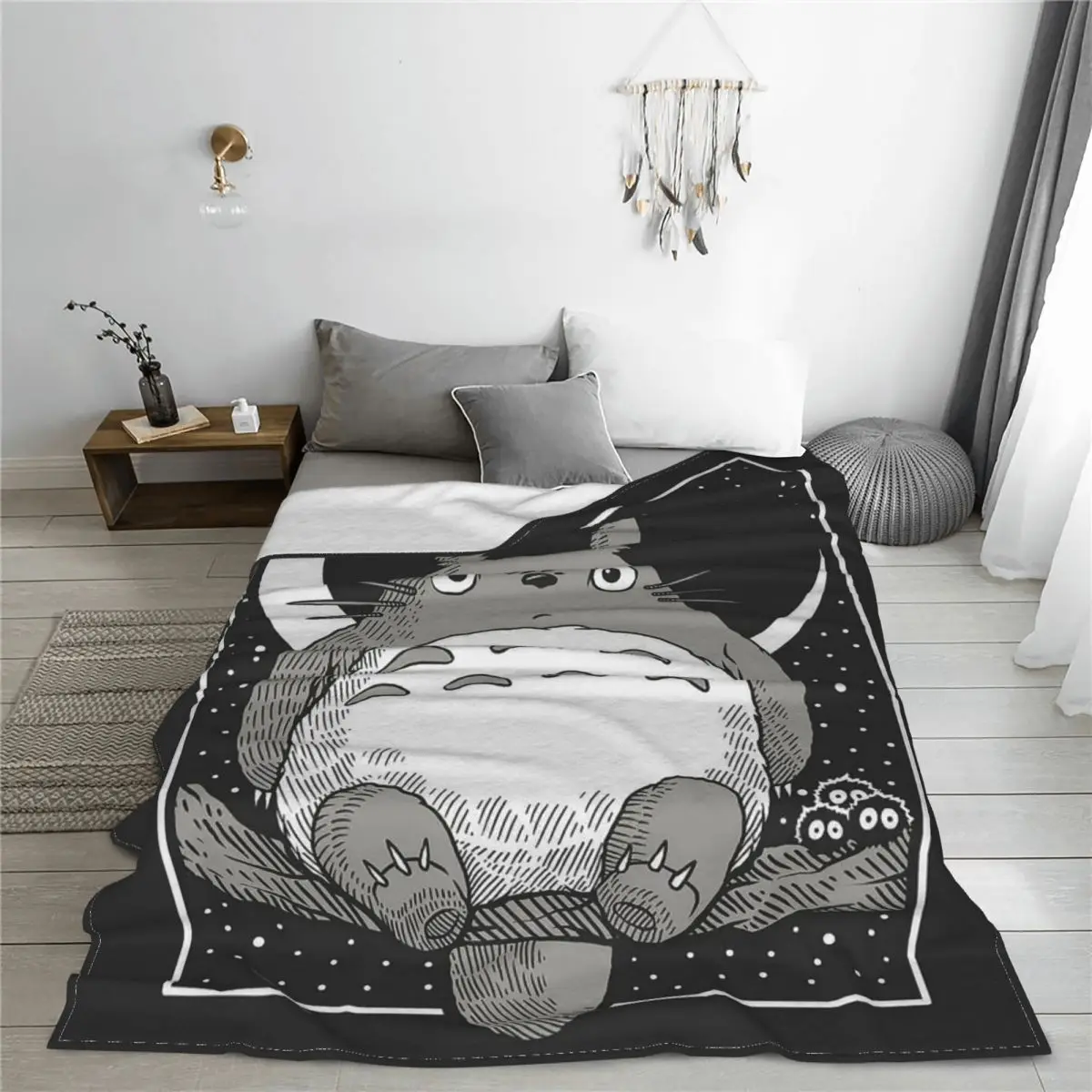 Anime My Neighbor Totoro Blanket Fleece Moon Vintage Mysterious Warm Throw Blanket for Bedroom Sofa Bed Rug
