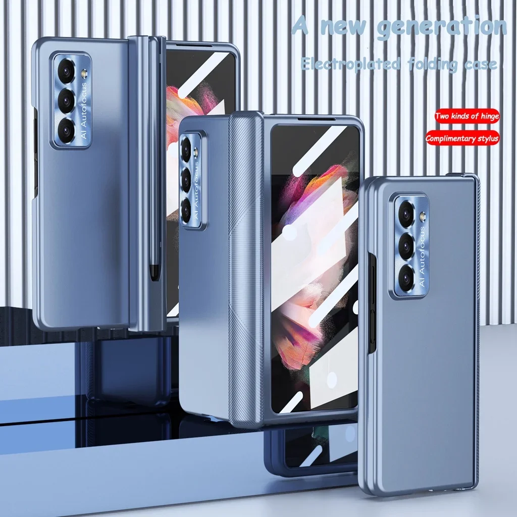 

For Samsung Galaxy Z Fold 5 5G Case Hinge Protect Phone Case Fold3 Fold4 Magnetic Double Hinge Plating Shell With S Pen