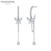 YUXINTOME 1 PC 925 en argent Sterling aiguille d'oreille coloré Zircon chaîne gland boucles d'oreilles pour les femmes deux trous boucle d'oreille bijoux A45