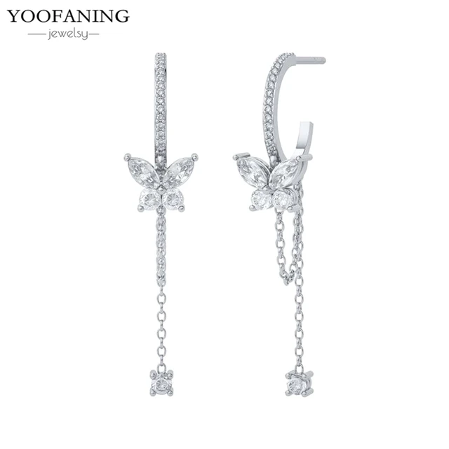 YUXINTOME 1 PC 925 en argent Sterling aiguille d'oreille coloré Zircon chaîne gland boucles d'oreilles pour les femmes deux trous boucle d'oreille bijoux A45