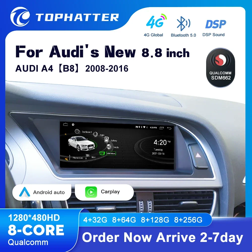 

Android 13 Qualcomm Snapdragon 662 Car Radio Player Central Multimedia For 8.8' AUDI A4 B7 Series 2004-2007 Android Auto