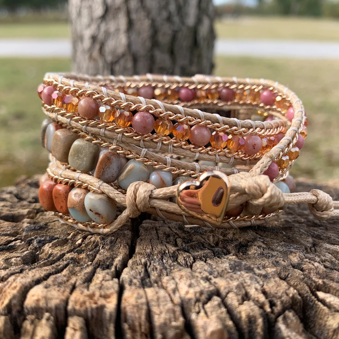 Semeprecious Stone Apple Watch Band Beads Cool 3X Wrap Vegan Rope