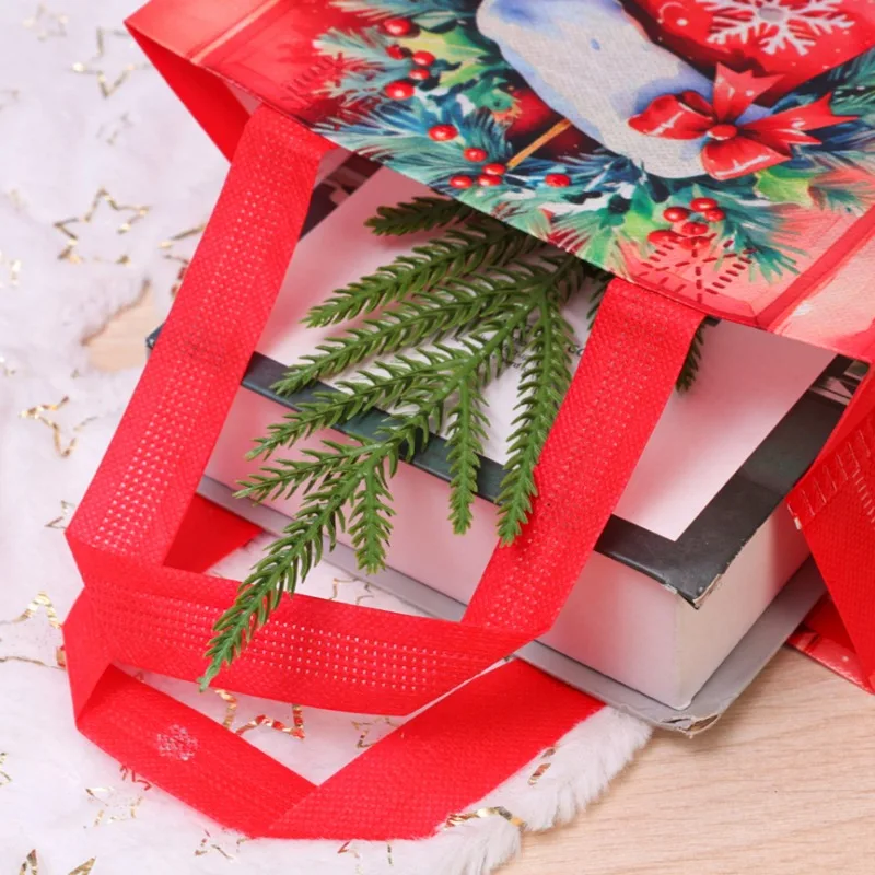 Christmas Santa Claus Big Bag Lightweight Handbag Small Bell Hand-held Bags Festival Celebration Father Christmas Printing Pouch