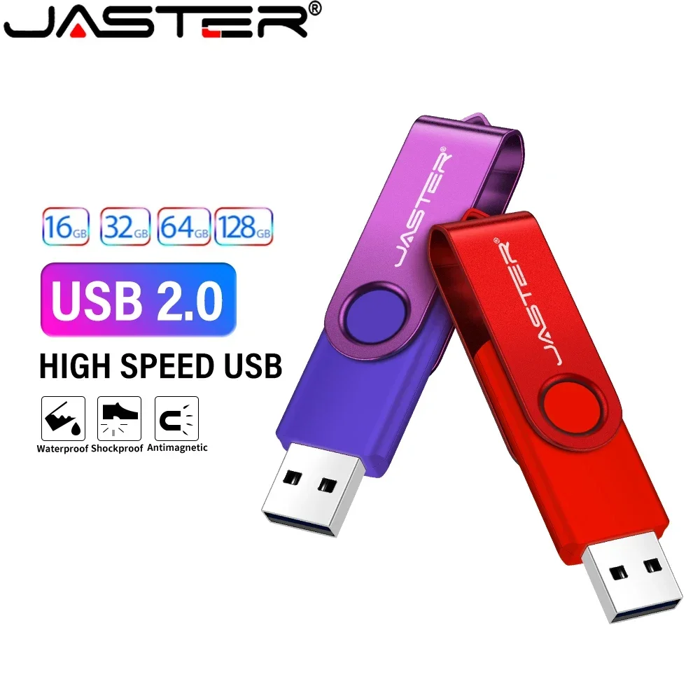 JASTER 비즈니스 선물 USB 플래시 드라이브 128GB 실제 용량 펜 드라이브 64GB 회전식 메모리 스틱 32GB 고속 USB 스틱 16GB