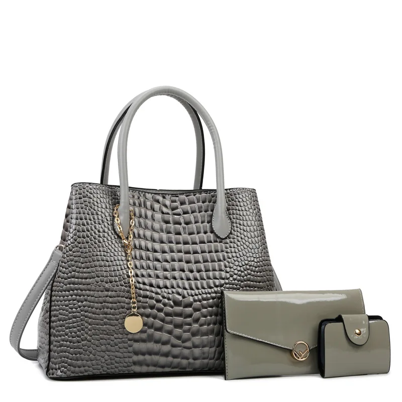 European and American Women's Bag Fashion New Crocodile Pattern Three Piece Cover Mother Bag Retro One Shoulder Handheld Straddl