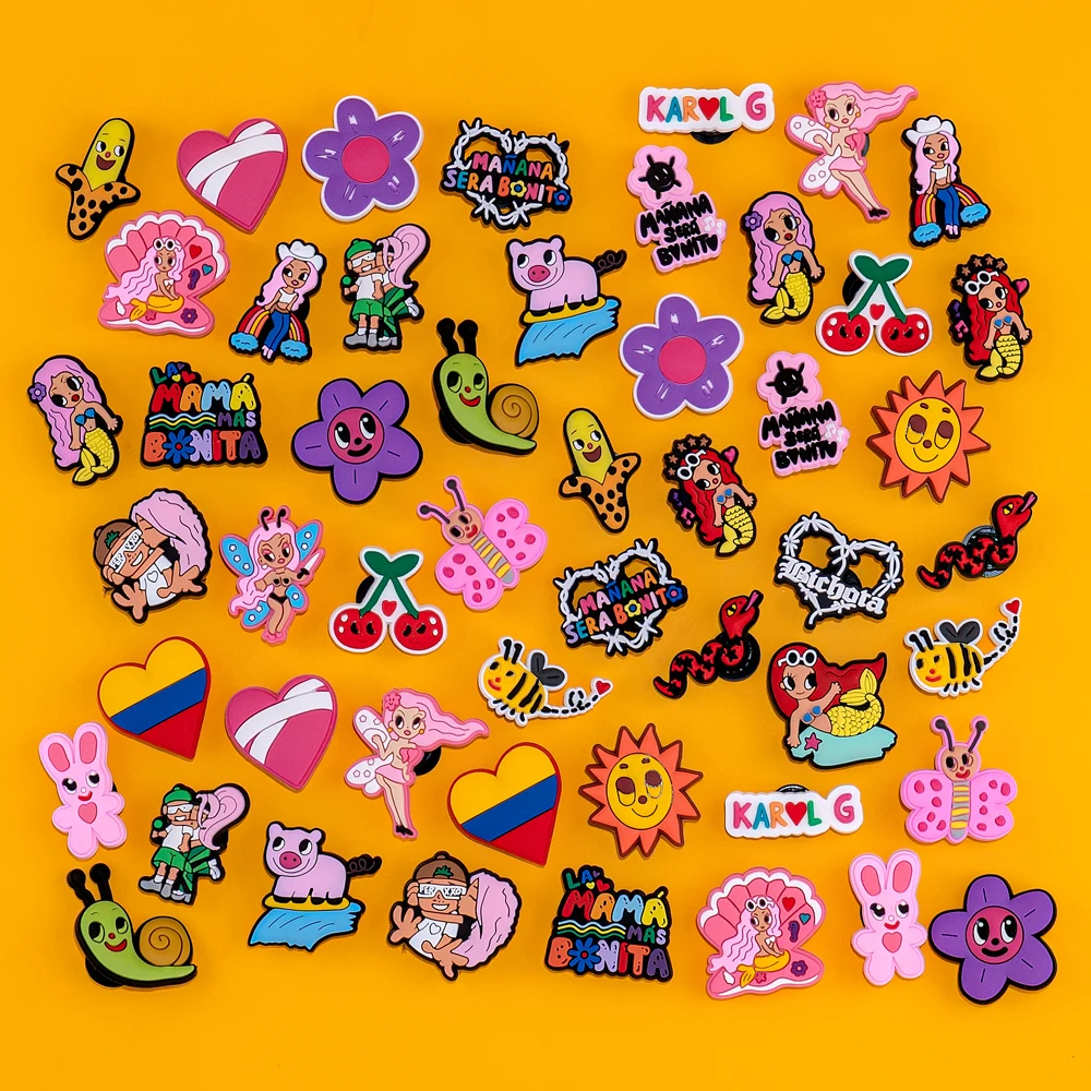 Shoe Charms mix50pcs Karol G Clog Charms Mermaids Butterfly Snake Bee Shoe Clips Decorations Pins For Sneakers Heart Shoe Accessories Gift