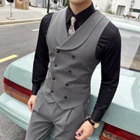 High Quality Autumn Double Breasted Suit Vest Men Business Formal Sleeveless Vest Slim Fit Wedding Groom Banquet Party Waistcoat 1