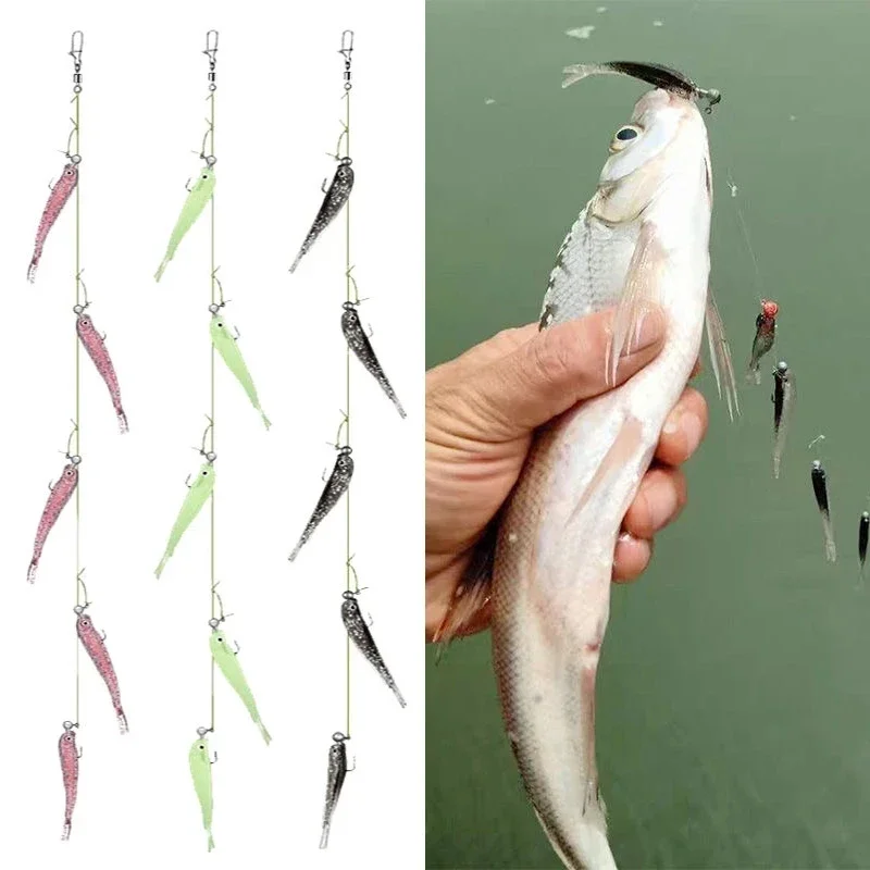 5 pz Esche Da Pesca Cluster Richiamo Esca Morbida 3D Occhi Testa Coda Wobbler Simulazione Esca Da Pesca Spigola Accessori Per la Pesca 1
