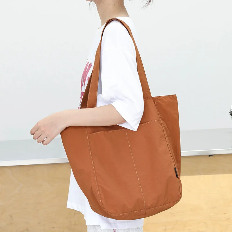Casual Tote Bag Nylon Soft Handbag Large Capacity Storage Bag 2023 New Trend Simple Solid Color Student Shoulder Bag All-match