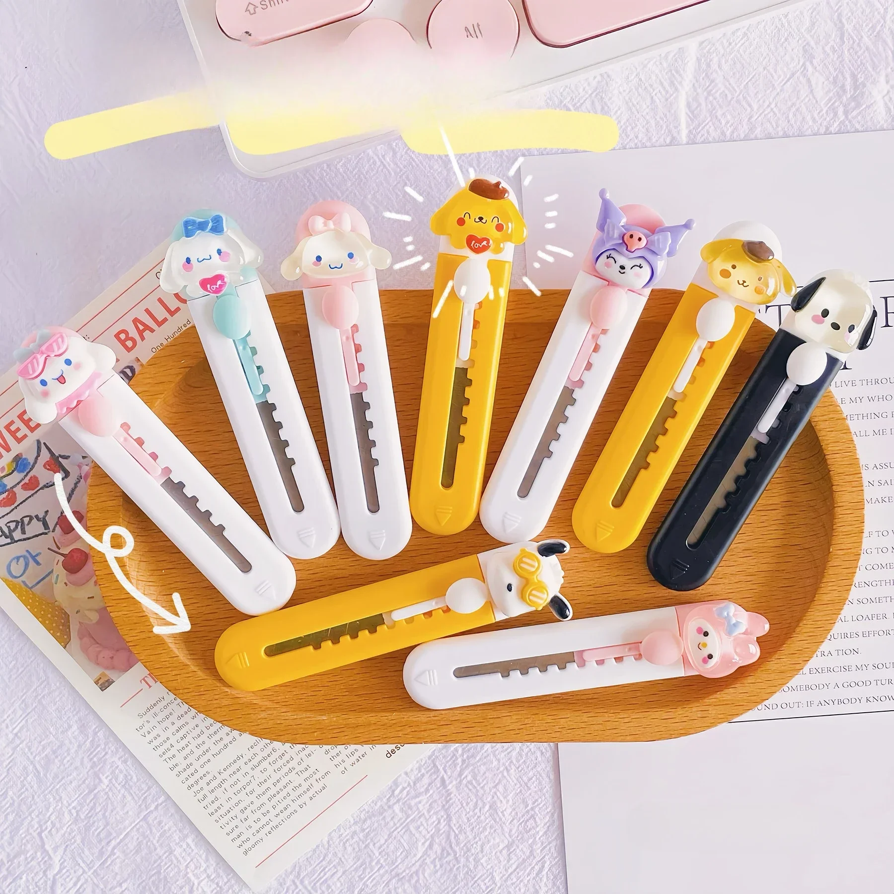 1pc Cute Mini Box Cutter Opener Cartoon Student Stationery Cutting Paper Hand Knife Letter Opener Sword utility knife paper cutter mail opener unboxing knife pocket folding knife craft cutting knife