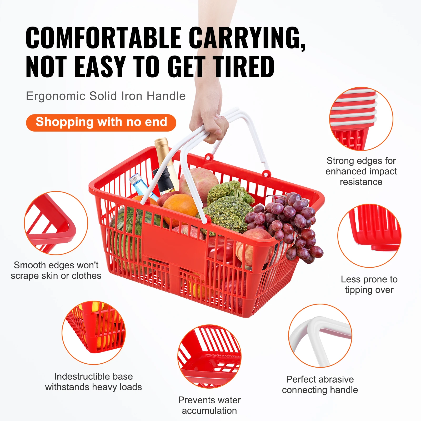 SucceBuy 20pcs Shopping Basket 21L Plastic Grocery Basket with Handle Portable Shop Bulk Used for Retail Store Supermarket
