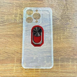 Enhanced Back Ring Holder Phone Case with TPU Soft Silicone Cover for Case & Holder (Clear  TPU C Red)