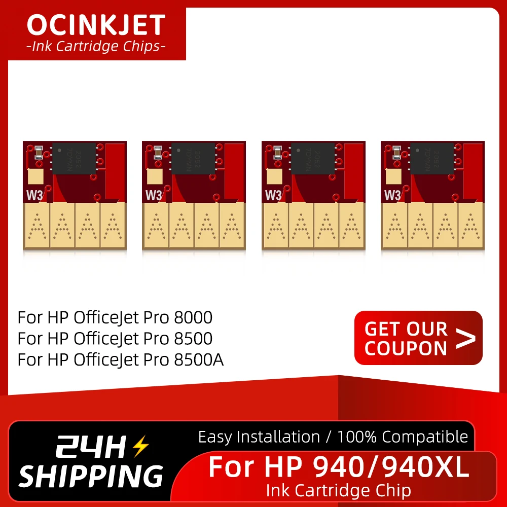 4 Colors Permanent Chip ARC Chip For HP 940 940XL For HP Officejet Pro 8000 8500 8500A Printer Auto Reset Chips C4906A C4907A