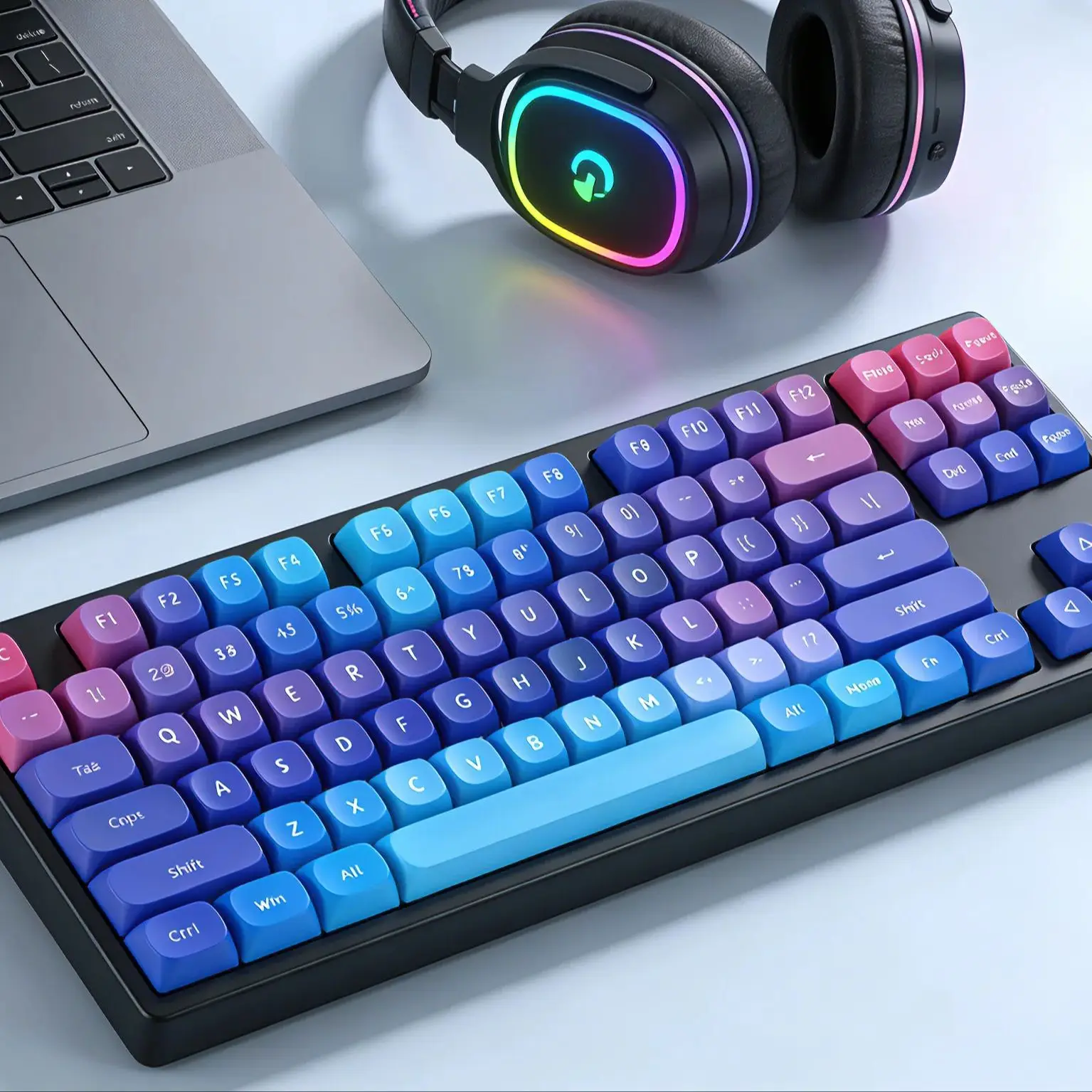 Purple Glitter PBT Keycaps - Rainbow Macarons