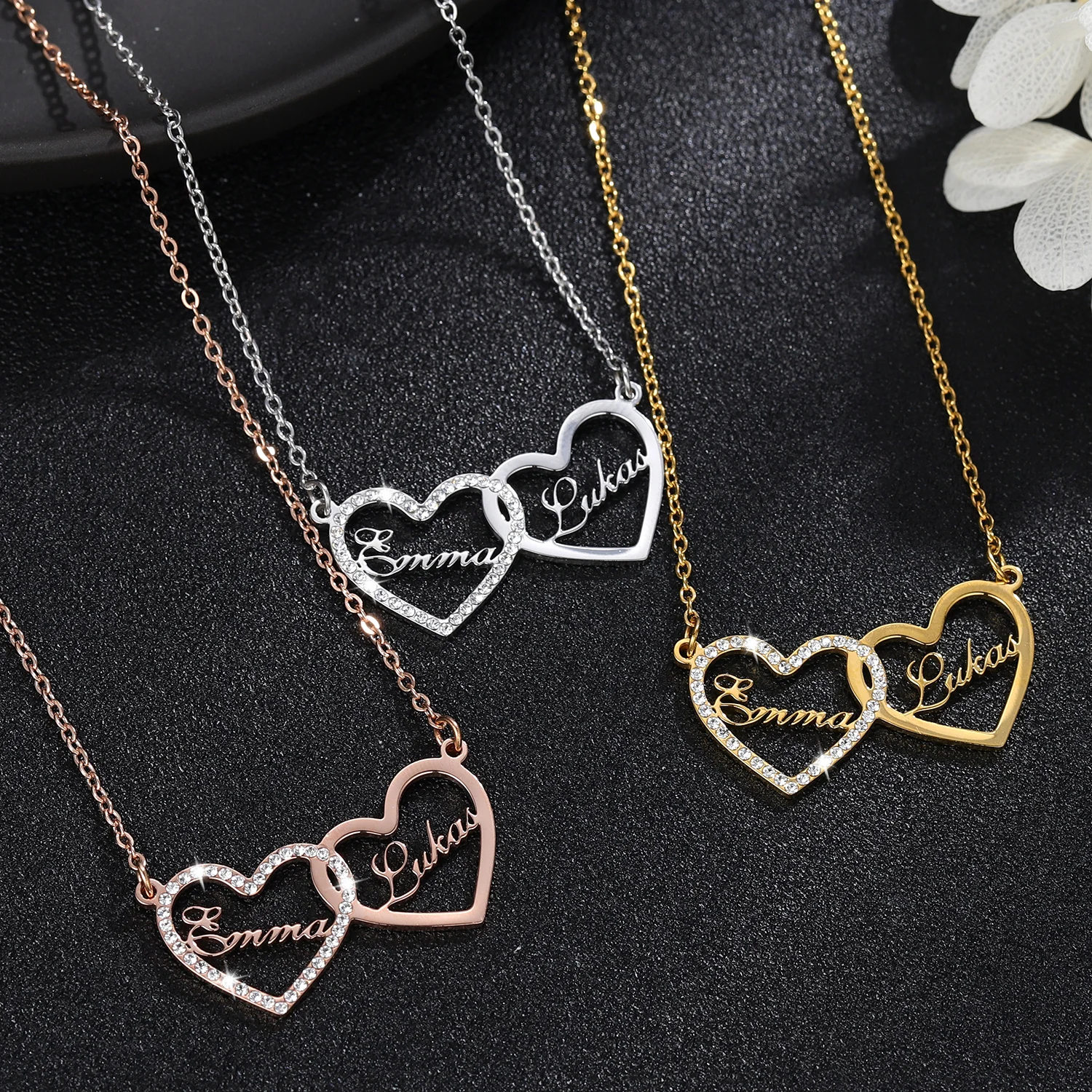 Custom Heart Necklace With Name Personalized Name Necklace Iced Out Chain Crystal Name Pendant Jewelry For Women Gifts