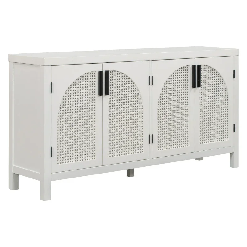 White Large Storage Space Sideboard with Artificial Rattan Door