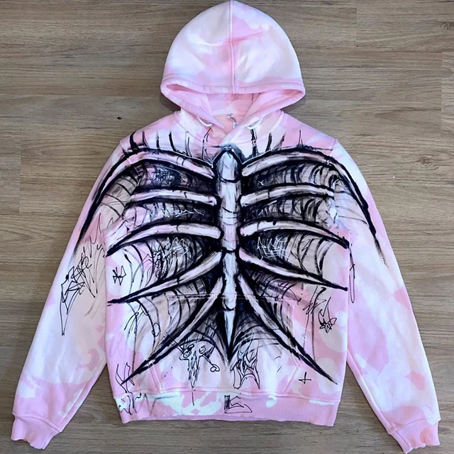 90s Y2k Spider Skeleton Gothic Streetwear Pink Pocket Hoodie Hip Hop  Joggers Sweatshirt Korean Fashion Punk Sport Coat Pullover - AliExpress