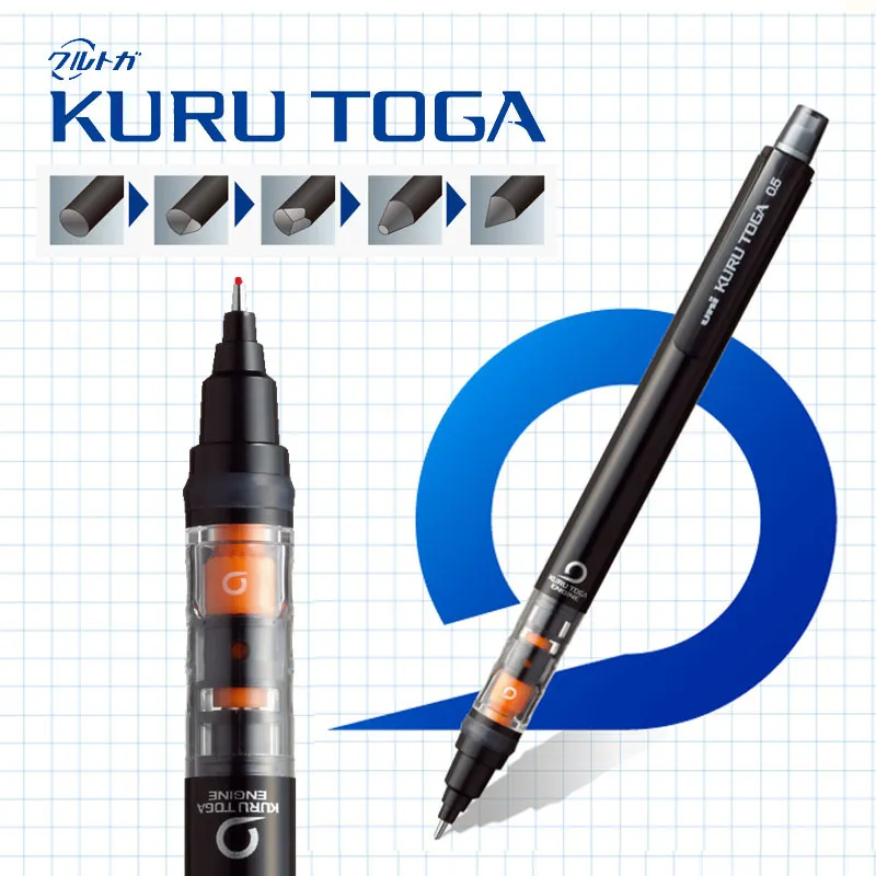 일본 문구 Uni KURU TOGA 기계식 연필 M5-452, 0.5mm, 리드 코어, 낮은 무게 중심 회전, 라피케로 학용품