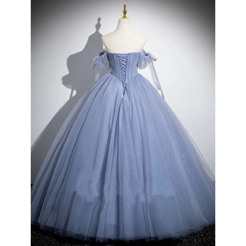 Blue Quinceanera Dresses Short Sleeve Beading Banquet Dress Prom Ball Gown Vestidos De 15 Quincea&ntilde;era Customized