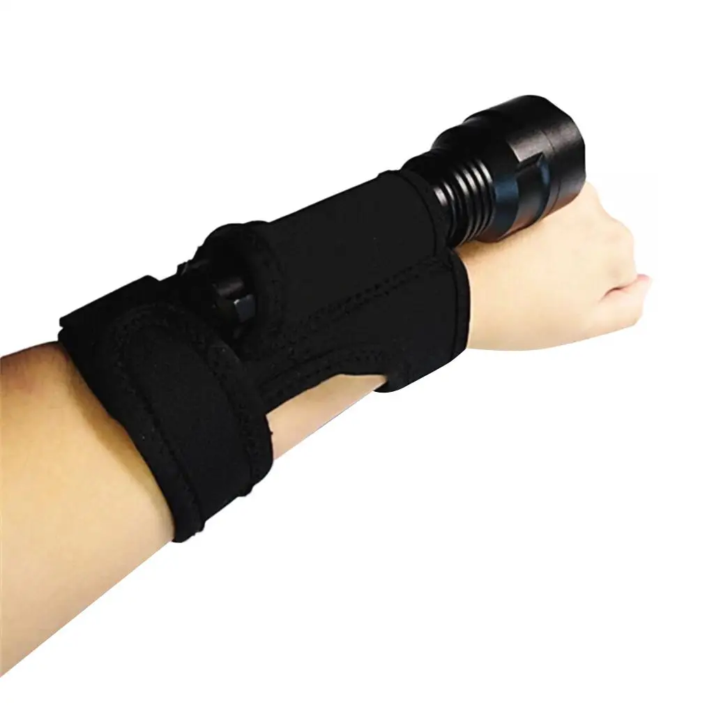 Underwater Light Holder Arm Strap Adjustable Wrist for Torch Flashlight - Black