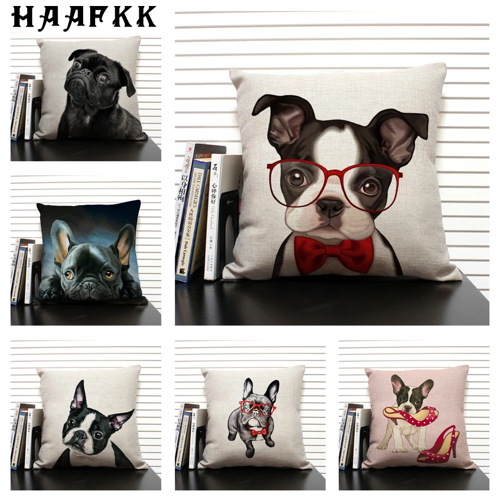 Funda De Cojín De Arpillera 45x45cm | Perro Carlino Pug | Diseño De Abrazo | Decoración Para Amantes De Mascotas
