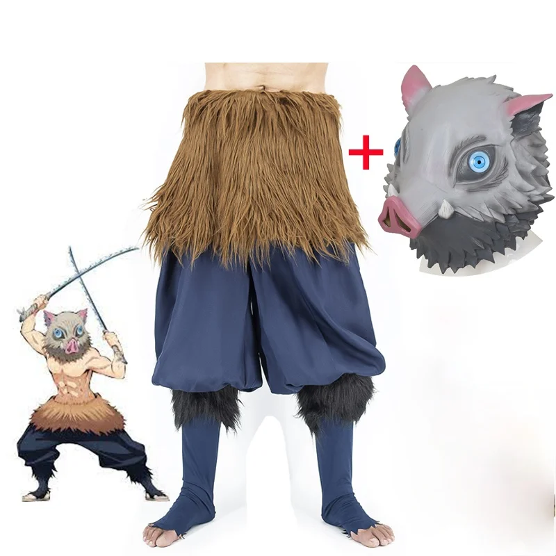 

Anime Demon Slayer Kimetsu no Yaiba Hashibira Inosuke Full Cosplay Costume Pig Silicone Mask