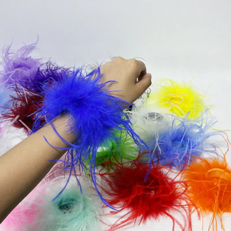 Stainless Steel Bracelet Metal Bracelet Women Ostrich Feather Wrap Bracelet Slap Anklet Fur Feather Cuffs Wrist Sleeve Hair Accessories