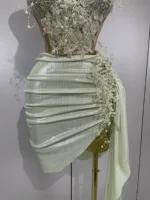 STOCK Luxury Shining Pearls Sexy Asymmetrical Skirt 2 PCS Set 2025 Women Evening Birthday Party Stage Dancer Performance Costume - Image 6