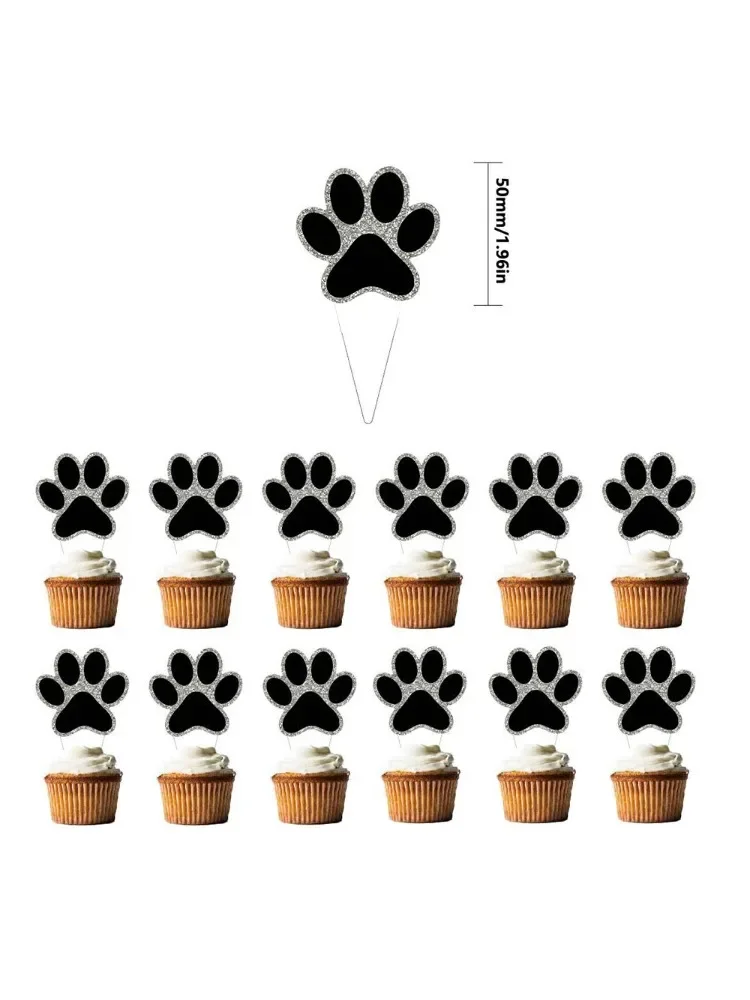 PESENAR 5 PCS Dog Paw Party decoration Black Dog Paw Cupcakes Dog pet party themed birthday party cake supplies