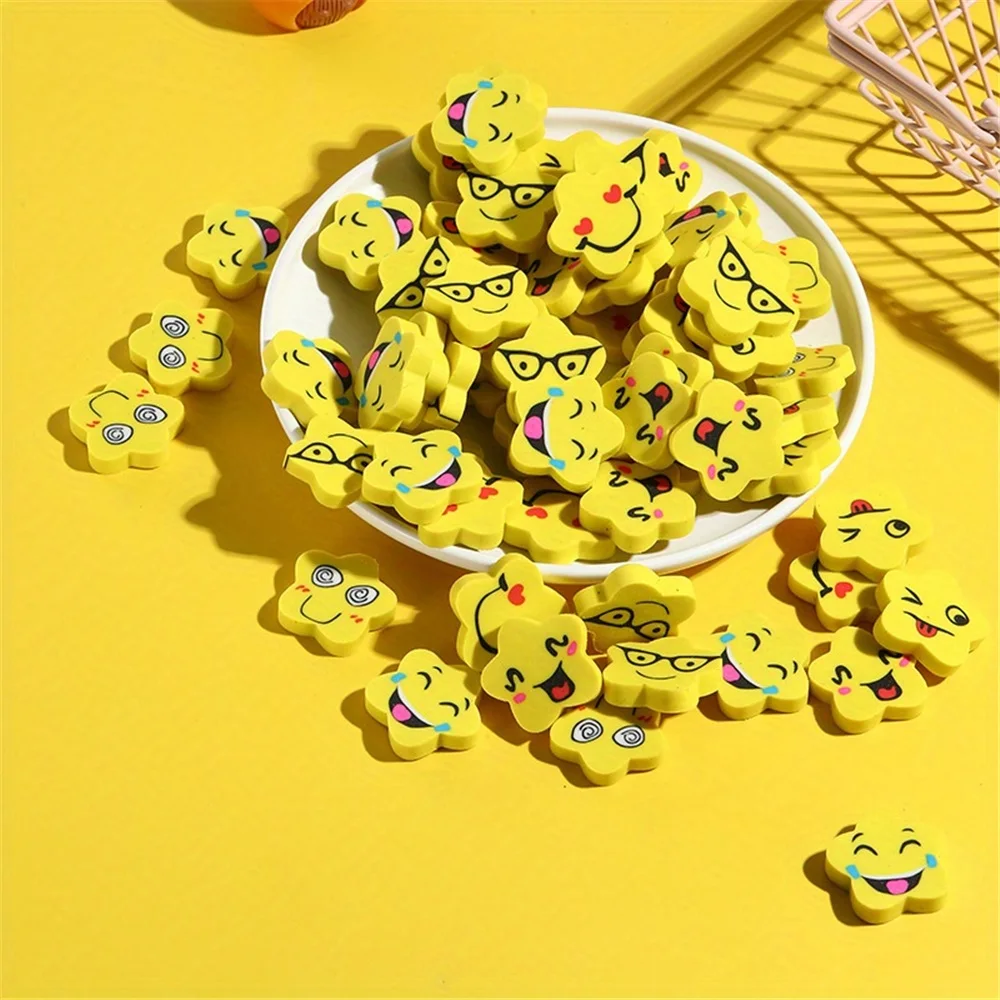 18Pcs Star Erasers - Fun Smiling Faces, Bright Yellow- No Residue,Classroom Prizes, Student Rewards, Homeschool, Office, Party - 6