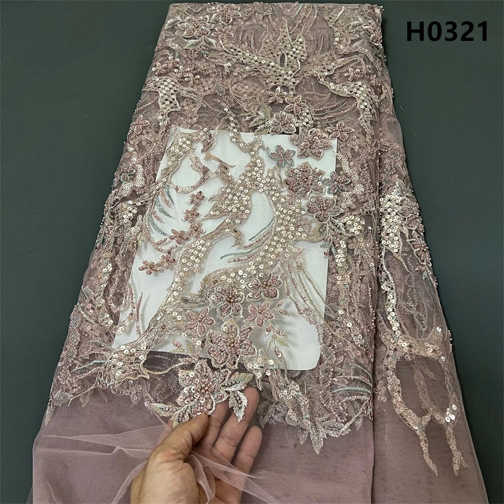 

African Nigerian Tulle Lace Fabric,High Quality，Sequins EmbroideryBeaded, French GuipureWedding Party Dress, 5Yards, 2024