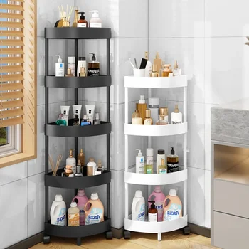 Carrello portaoggetti a 3/4/5 livelli Carrello portaoggetti mobile per bagno Scaffali triangolari angolari Scaffale per armadietto angolare per bagno Carrello portaoggetti con ruote 1