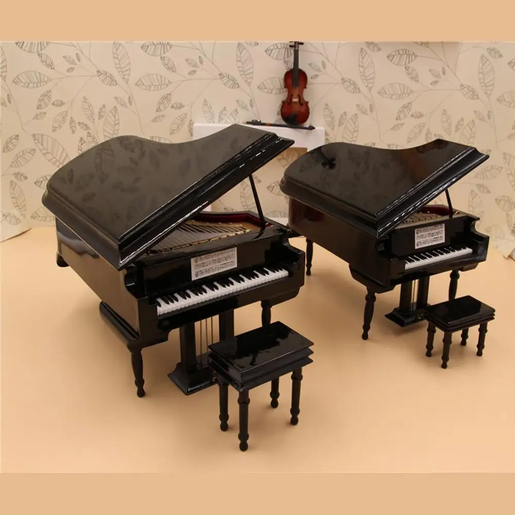Mini Piano with Stool Musical Instrument Model Collection Decorative Ornaments Display Decor Miniature Retro Piano Set