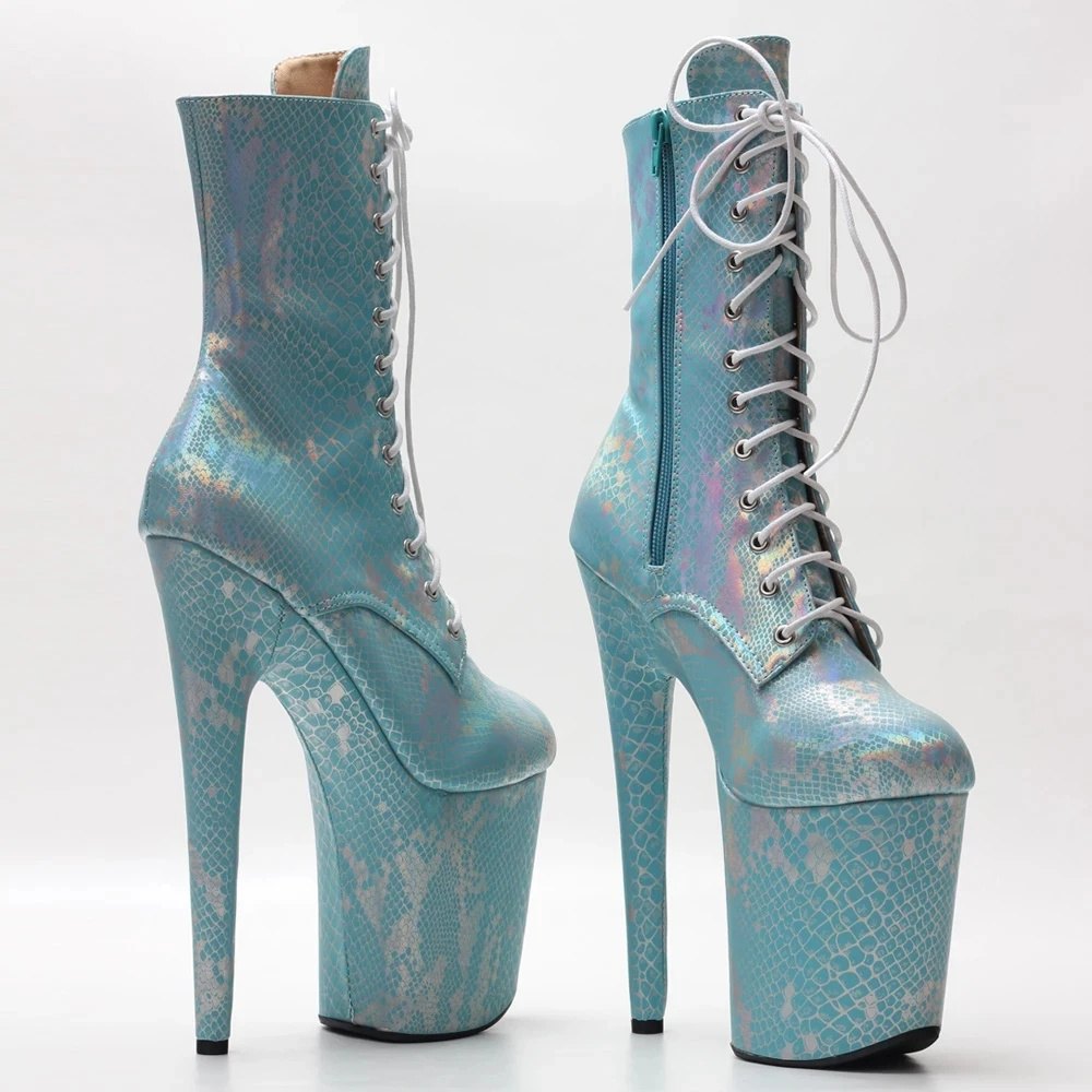 

2022 Fashion INS Net Red Snake Pattern Pole Dance Lace Waterproof Platform High-heeled Ankle Boots 17 Cm High-heeled Large Size