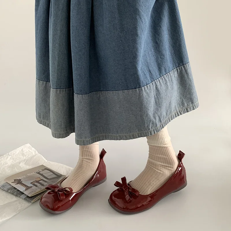 Retro Bowknot Patent Leather Women's Ballet Flats Shoes Autumn Slip on Flat Shoes Round Toe Flat Loafer Female Mary Jane Shoes 4