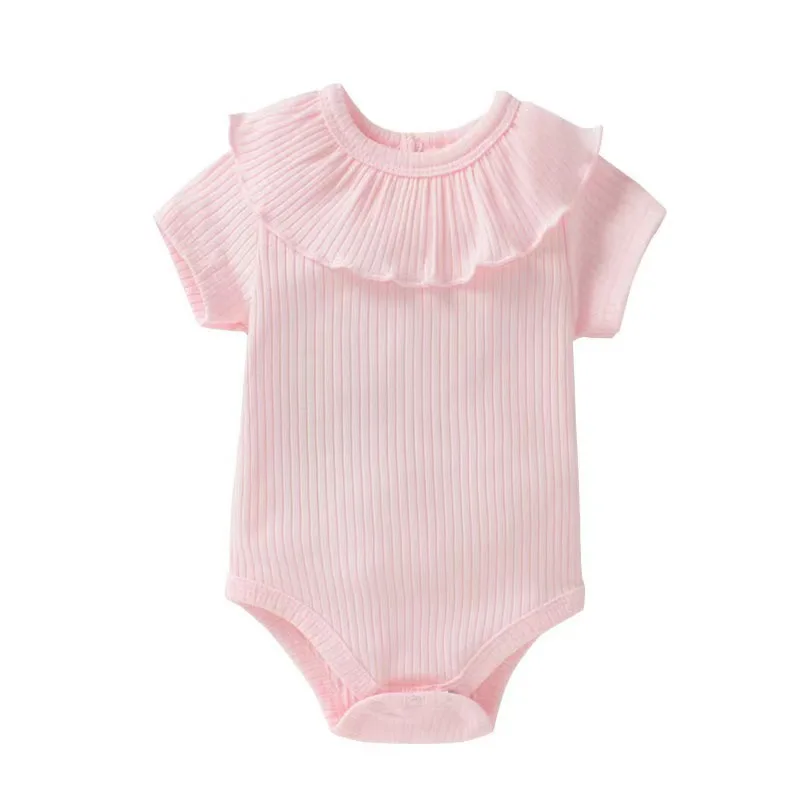 0-12M Baby Floral Romper Pit Threaded Baby Girl Clothes Short-sleeved Baby Jumpsuit Solid Newborn Baby Clothing  for