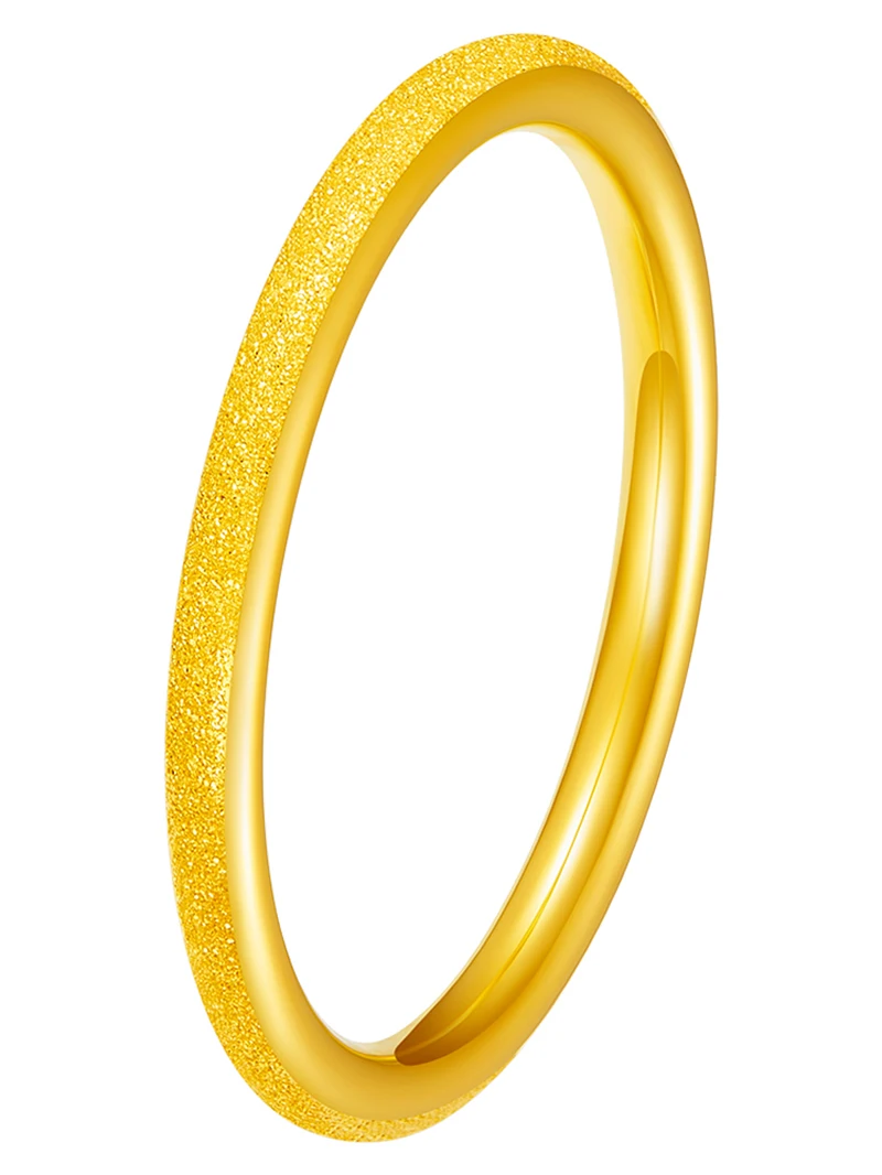 

New 999 24K Yellow Gold Ring 3D Gold Sandstone Round Ring Wedding Band 0.90g