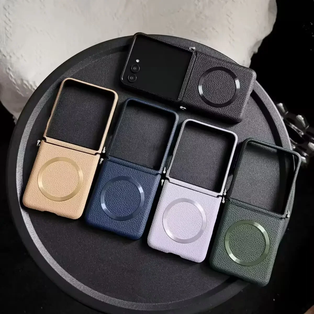 Luxury Litchi PU Leather Magnetic Wireless Charging Case - Shockproof Cover