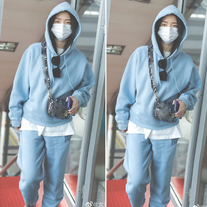 New Autumn Winter Women Sweatshirts Foaming Letters Hooded Long Sleeve Pullover Tops All-match Elastic Waist Casual Sweat Pants