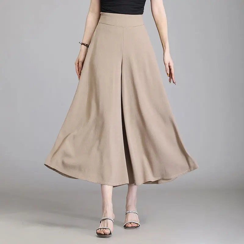 Summer Fashion Ice Silk Thin Loose Wide Leg Pants Women's High Waist Patchwork Pocket Simple Versatile Casual Straight Trousers