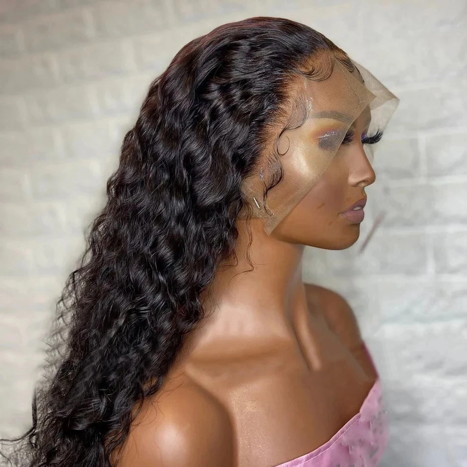 

Bouncy Curly Glueless 26 Inches Synthetic Lace Front Hair Wig Water Deep Wave Heat Fiber Hairline Pre plucked Daily Use