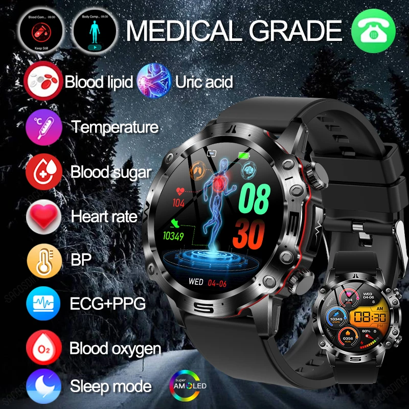 

ECG+PPG Health Sport Smart Watch 466*466 AMOLED 1.43 Inch Screen BMI Body Fat Blood Composition Heart Rate Voice Call Smartwatch