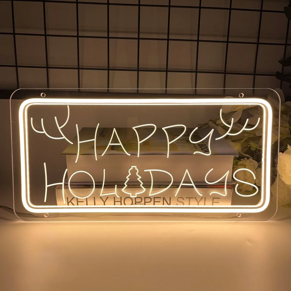 

Happy Holidays Neon Sign Engrave Personal LED Luminous Letters For Christmas Decoration Gifts To Friend Coffee Neon Wall Decors