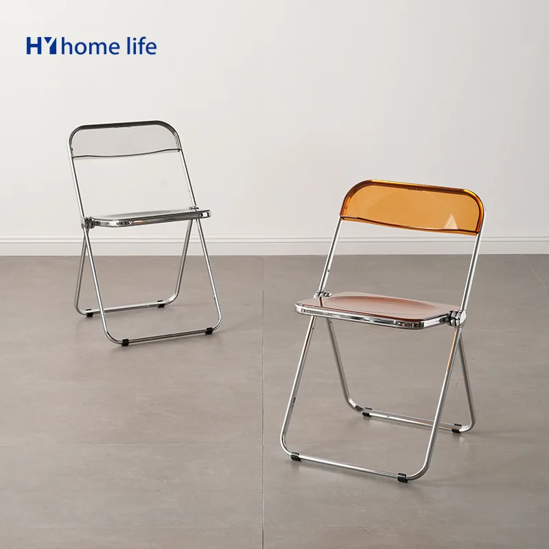 

HY Nordic style transparent folding chair dining chair plastic crystal chair portable folding stool